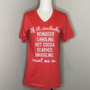 If It Includes Christmas Edition V-Neck Red T-Shirt Ruby's Rubbish Size Medium
